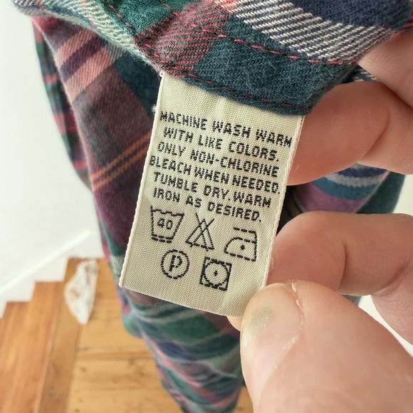 Vtg 90s Plaid Flannel Maxi Dress M Tall Denim Collar Long Sleeve Cotton Cabin - Picture 9 of 10